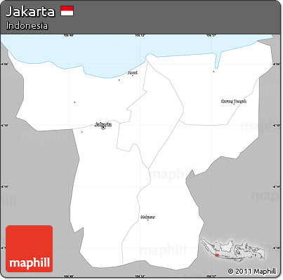 Gray Simple Map of Jakarta, single color outside