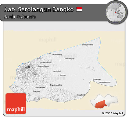 Classic Style 3D Map of Kab. Sarolangun Bangko, single color outside