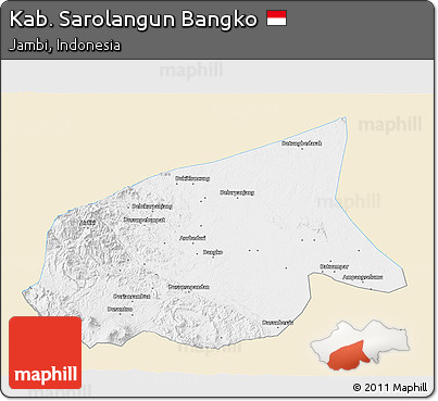 Classic Style 3D Map of Kab. Sarolangun Bangko, single color outside