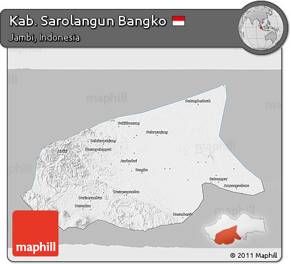 Gray 3D Map of Kab. Sarolangun Bangko, single color outside
