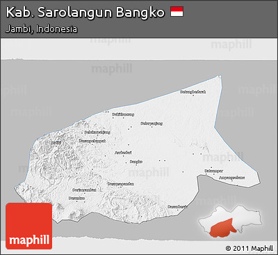 Gray 3D Map of Kab. Sarolangun Bangko, single color outside