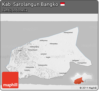 Gray 3D Map of Kab. Sarolangun Bangko, single color outside