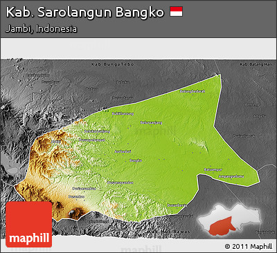 Physical 3D Map of Kab. Sarolangun Bangko, darken, desaturated