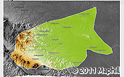 Physical 3D Map of Kab. Sarolangun Bangko, darken, desaturated