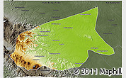 Physical 3D Map of Kab. Sarolangun Bangko, darken, semi-desaturated