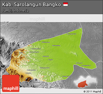 Physical 3D Map of Kab. Sarolangun Bangko, desaturated