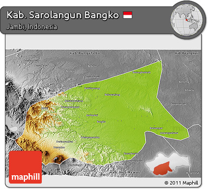 Physical 3D Map of Kab. Sarolangun Bangko, desaturated