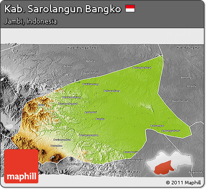 Physical 3D Map of Kab. Sarolangun Bangko, desaturated