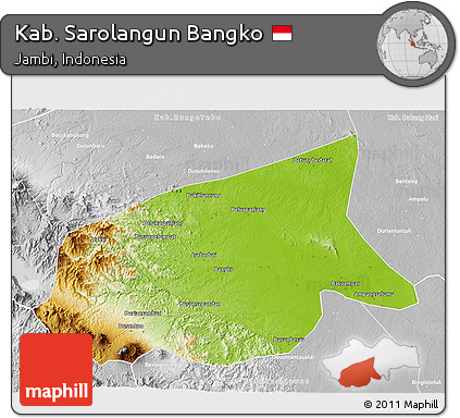Physical 3D Map of Kab. Sarolangun Bangko, lighten, desaturated