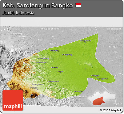 Physical 3D Map of Kab. Sarolangun Bangko, lighten, desaturated