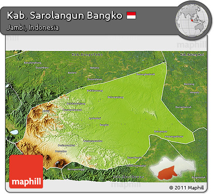 Physical 3D Map of Kab. Sarolangun Bangko, satellite outside