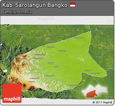Physical 3D Map of Kab. Sarolangun Bangko, satellite outside