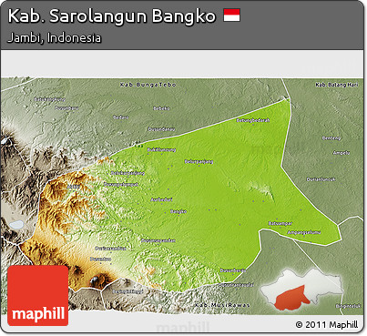 Physical 3D Map of Kab. Sarolangun Bangko, semi-desaturated