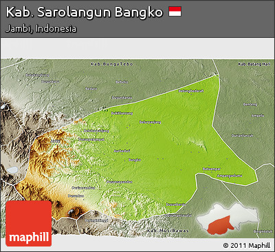 Physical 3D Map of Kab. Sarolangun Bangko, semi-desaturated