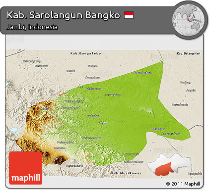 Physical 3D Map of Kab. Sarolangun Bangko, shaded relief outside