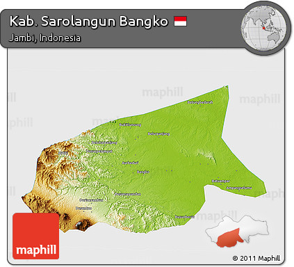 Physical 3D Map of Kab. Sarolangun Bangko, single color outside