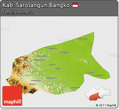 Physical 3D Map of Kab. Sarolangun Bangko, single color outside