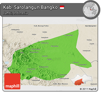 Political 3D Map of Kab. Sarolangun Bangko, shaded relief outside