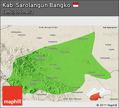 Political 3D Map of Kab. Sarolangun Bangko, shaded relief outside