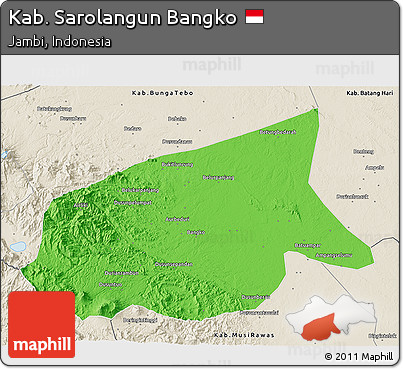 Political 3D Map of Kab. Sarolangun Bangko, shaded relief outside