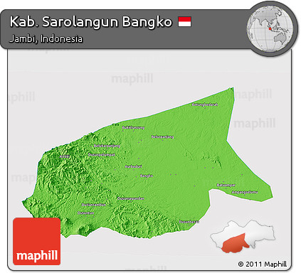 Political 3D Map of Kab. Sarolangun Bangko, single color outside