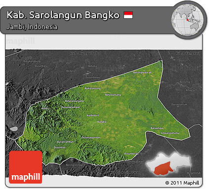 Satellite 3D Map of Kab. Sarolangun Bangko, darken, desaturated