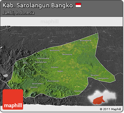 Satellite 3D Map of Kab. Sarolangun Bangko, darken, desaturated