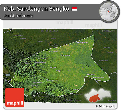 Satellite 3D Map of Kab. Sarolangun Bangko, darken