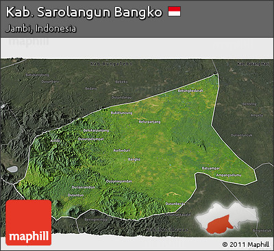 Satellite 3D Map of Kab. Sarolangun Bangko, darken, semi-desaturated