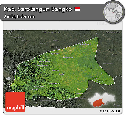 Satellite 3D Map of Kab. Sarolangun Bangko, darken, semi-desaturated