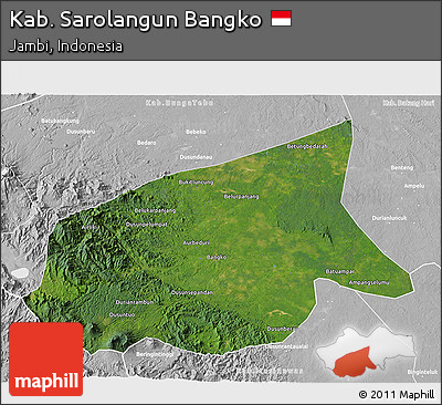 Satellite 3D Map of Kab. Sarolangun Bangko, lighten, desaturated