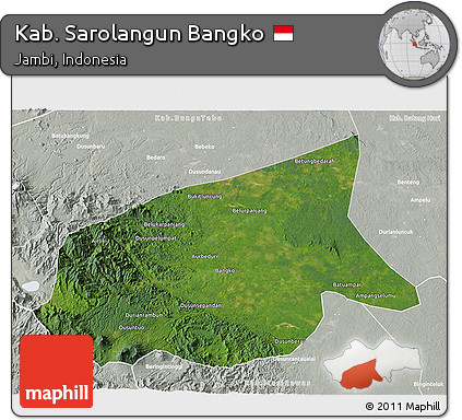 Satellite 3D Map of Kab. Sarolangun Bangko, lighten, semi-desaturated