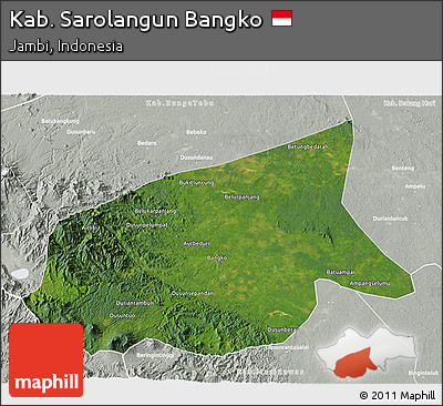 Satellite 3D Map of Kab. Sarolangun Bangko, lighten, semi-desaturated