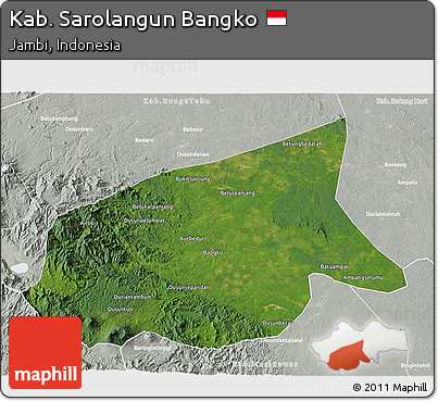 Satellite 3D Map of Kab. Sarolangun Bangko, lighten, semi-desaturated
