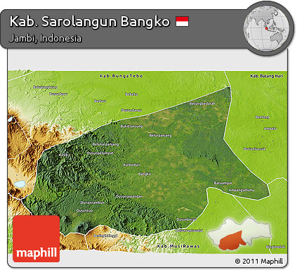 Satellite 3D Map of Kab. Sarolangun Bangko, physical outside
