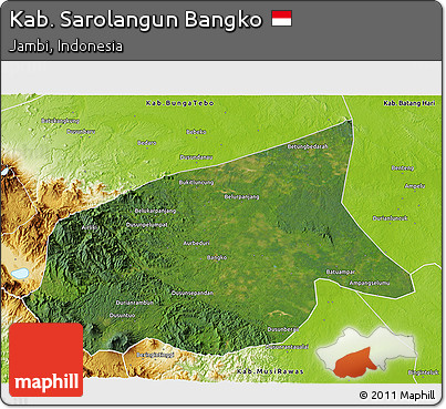 Satellite 3D Map of Kab. Sarolangun Bangko, physical outside