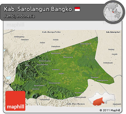 Satellite 3D Map of Kab. Sarolangun Bangko, shaded relief outside