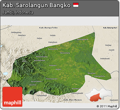 Satellite 3D Map of Kab. Sarolangun Bangko, shaded relief outside