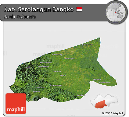 Satellite 3D Map of Kab. Sarolangun Bangko, single color outside