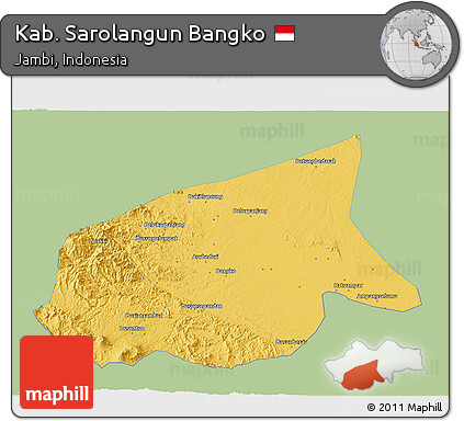Savanna Style 3D Map of Kab. Sarolangun Bangko, single color outside