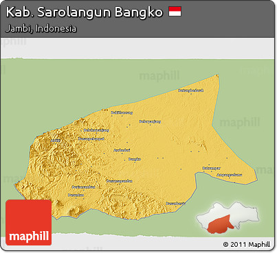 Savanna Style 3D Map of Kab. Sarolangun Bangko, single color outside