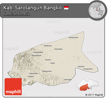 Shaded Relief 3D Map of Kab. Sarolangun Bangko, cropped outside