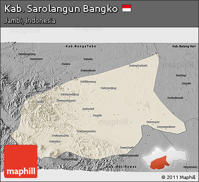 Shaded Relief 3D Map of Kab. Sarolangun Bangko, darken, desaturated