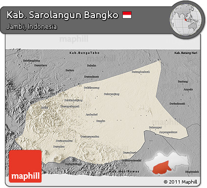 Shaded Relief 3D Map of Kab. Sarolangun Bangko, darken, desaturated