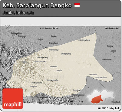 Shaded Relief 3D Map of Kab. Sarolangun Bangko, darken, desaturated