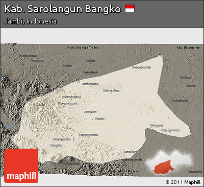 Shaded Relief 3D Map of Kab. Sarolangun Bangko, darken