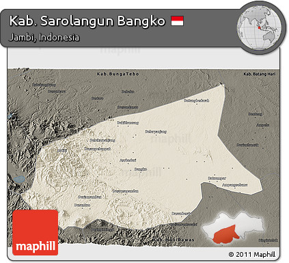 Shaded Relief 3D Map of Kab. Sarolangun Bangko, darken