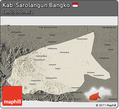 Shaded Relief 3D Map of Kab. Sarolangun Bangko, darken