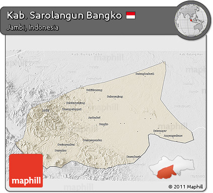 Shaded Relief 3D Map of Kab. Sarolangun Bangko, lighten, desaturated