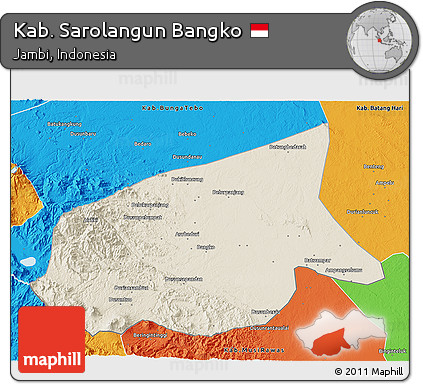 Shaded Relief 3D Map of Kab. Sarolangun Bangko, political outside